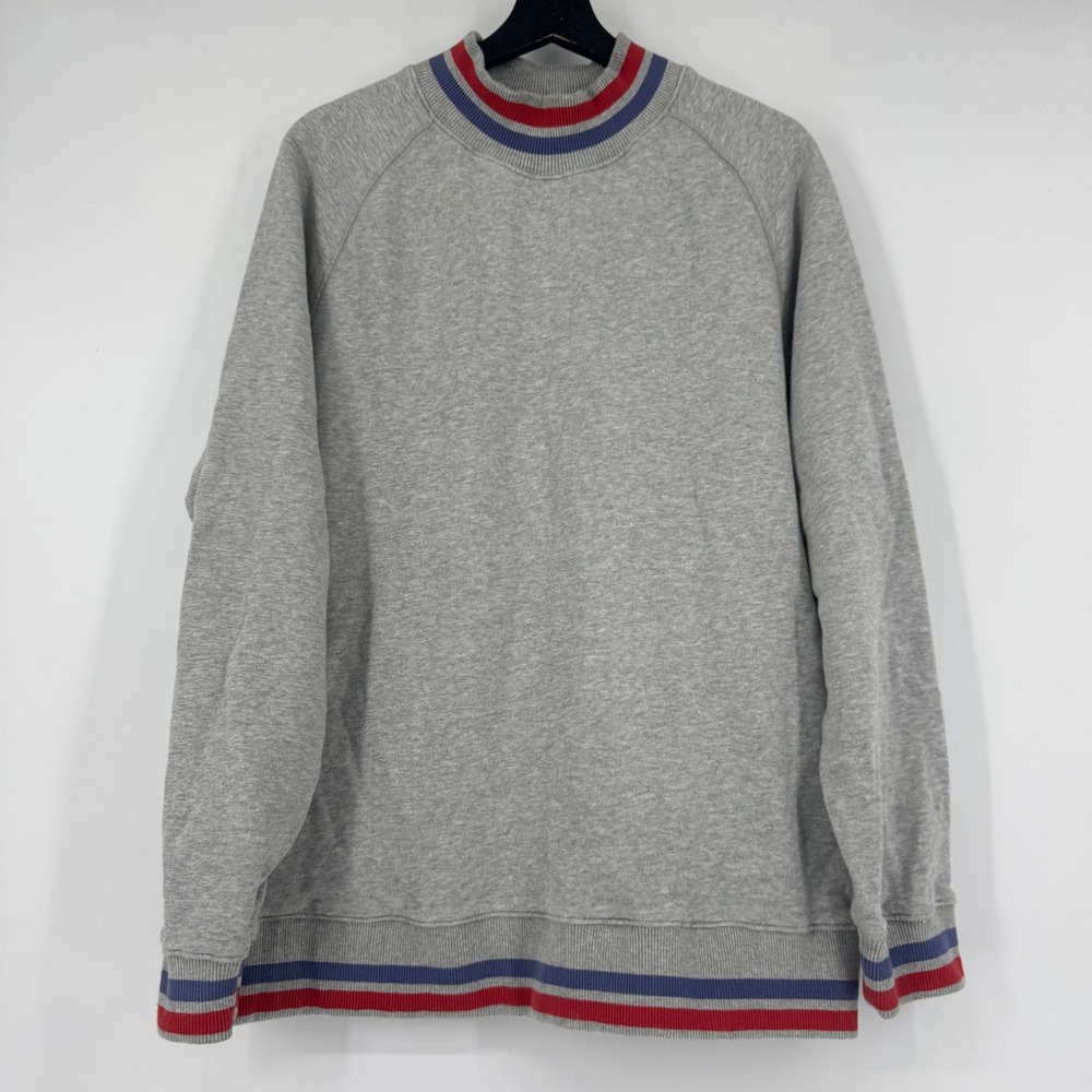 J Peterman Mens Gray Striped Ribbed Mock Neck Raglan Sweatshirt Large